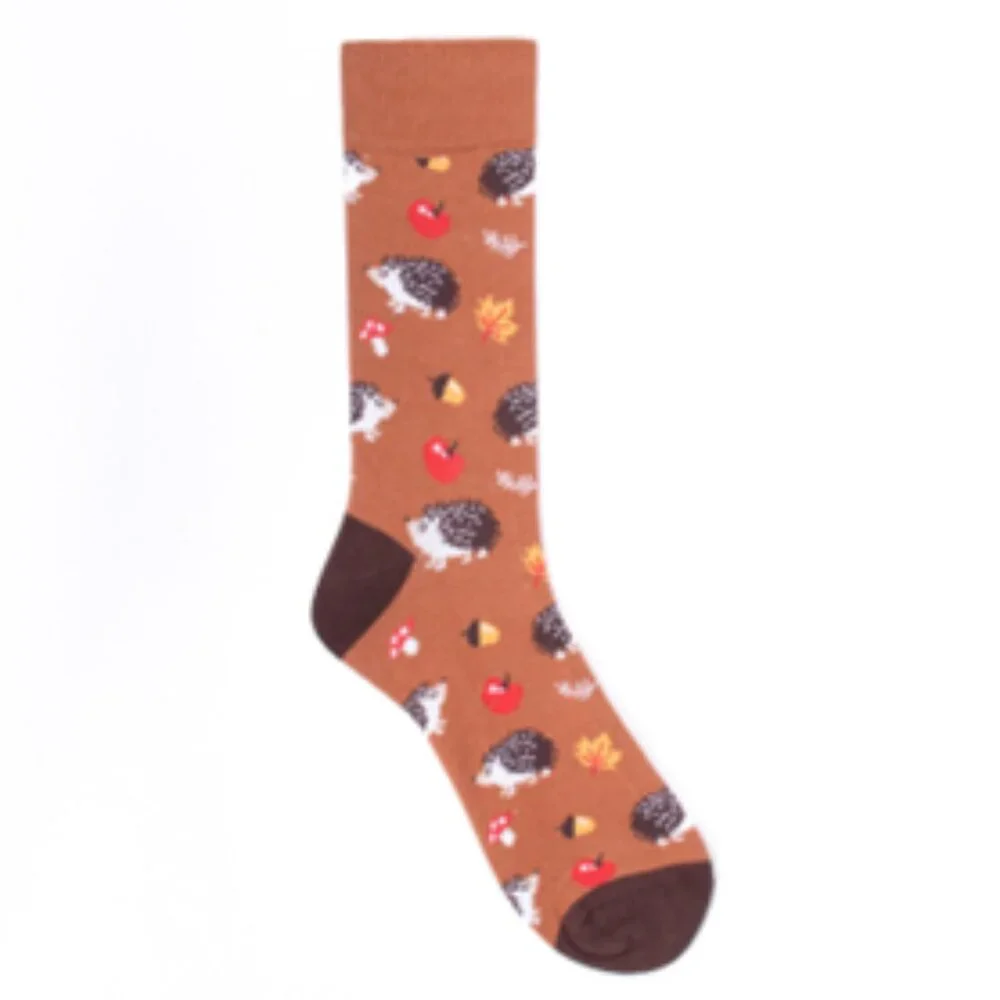 Crew Socks - Hedgehog / Mushroom/ Acorn/ Apple Fall Theme - Mens - NWT